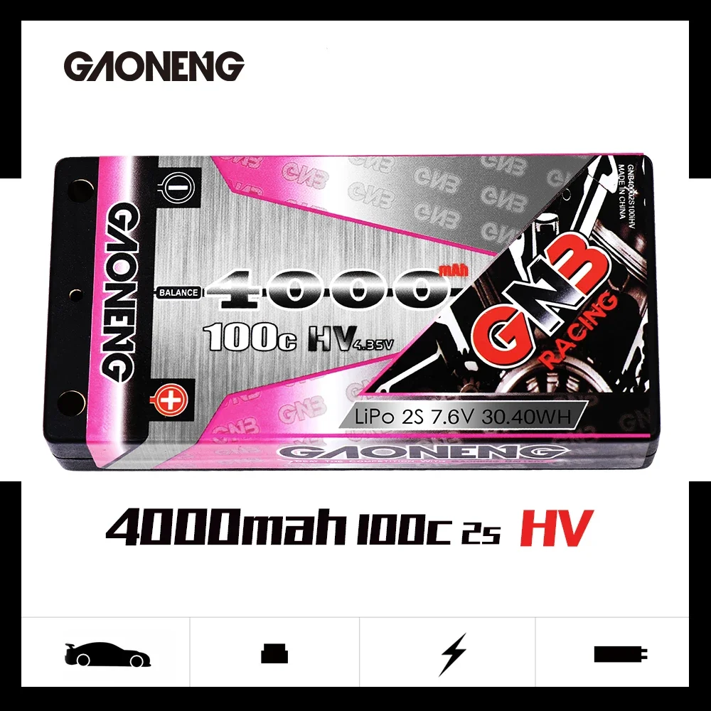 Gaoneng 4000Mah 2S 1P 7.6V 100c/200c Low Profile Hardcase Super Shorty Lihv Batterij 4.0Mm Bullet Xt60 Plug Voor Rc Auto Boot Onderdelen