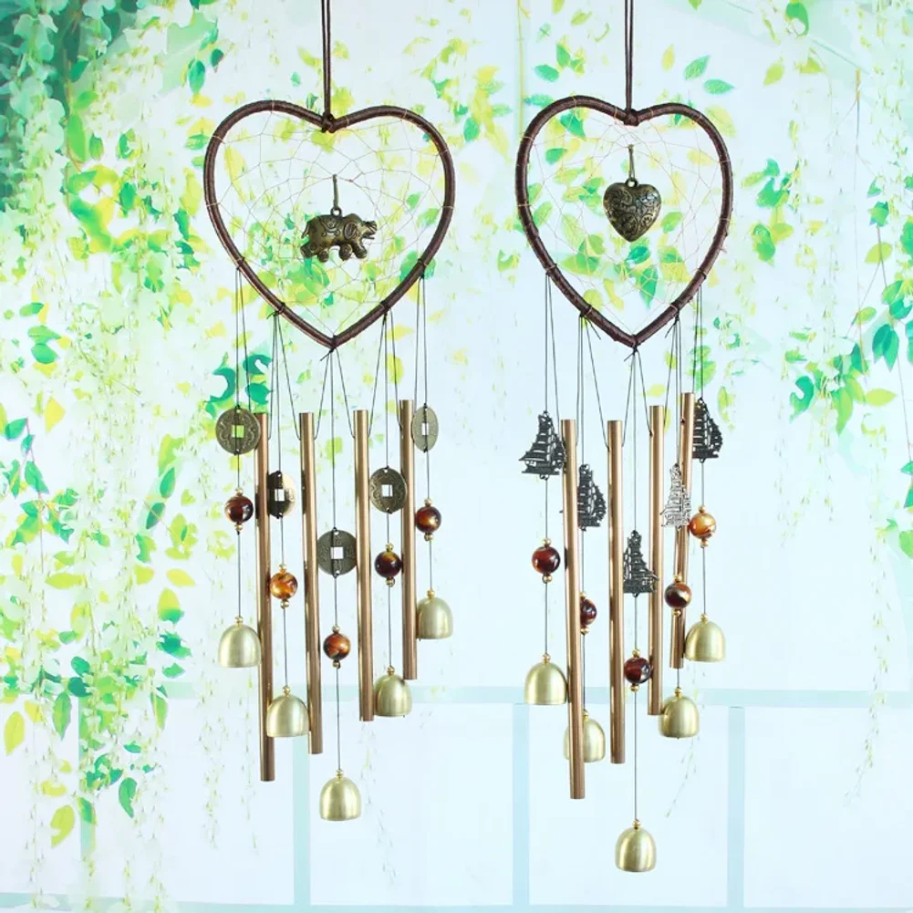 Dream Catcher Metal Tube Bell Wind Chime Hanging Door Decoration Heart Shaped Home Decor Handmade Craft Gift Pendant