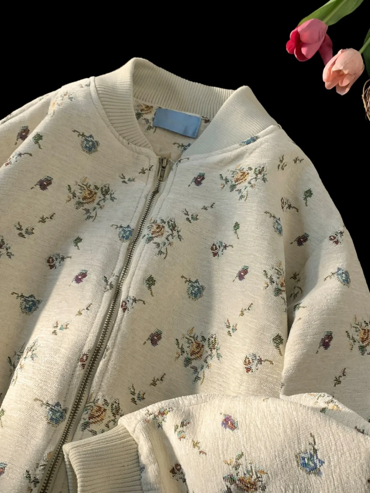 

Мужская бейсбольная куртка на весну-осень, оверсайз, с цветочным принтом, свободного кроя, на молнии, с длинными рукавами, молодежная модная модель