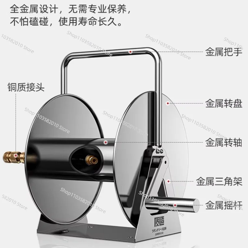 Portable Garden Hose Reel Cart Heavy Duty Water Pipe Storage Rack For Car Washing Garden Irrigation Spray Gun Winding Organizer