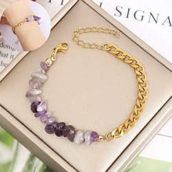 Natural stone and metal spliced AB chain bracelet Natural stone crystal stainless steel bracelet Beads Chain Bracelet jewelry