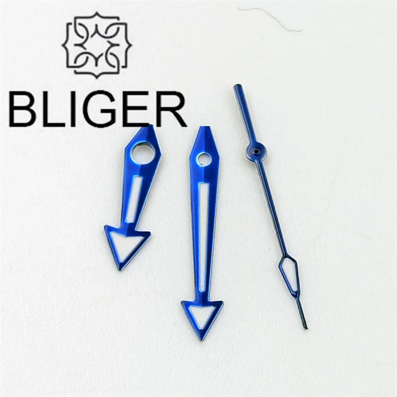 BLIGER Silver Blue Watch Hands Arrow Pointer With Green Luminous Fit NH34 NH35 8215 8200 Movement Diving Watch Replace Watchpart