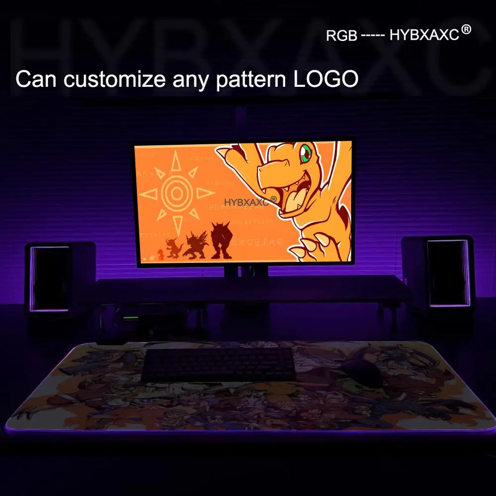 D-Digimon A-Adventure Anime Mouse Pad RGB Gaming Mouse Pad Desk Mat HD Gamer Large LED Light XXL MousePads PC Computer Carpet