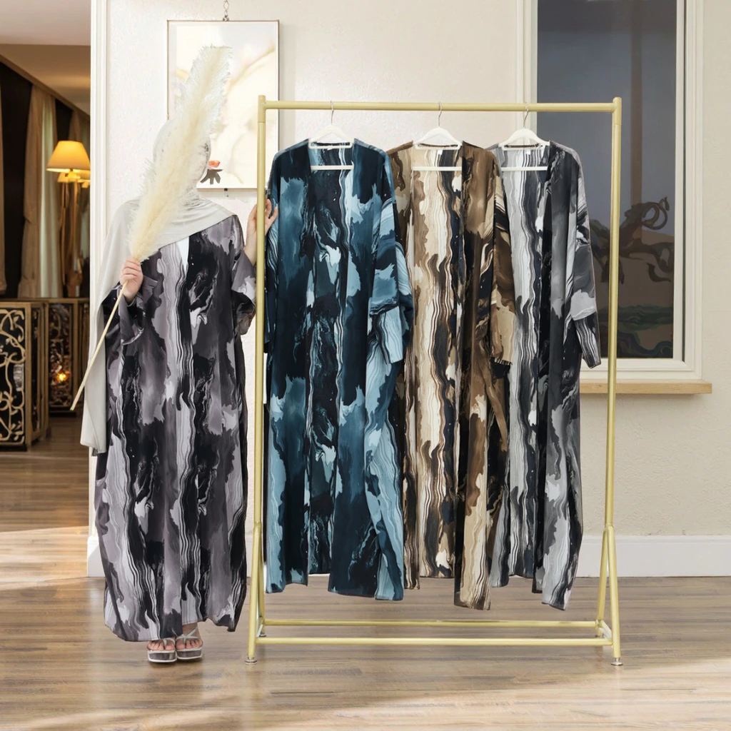 

2025 OEM женские платья скромная Абая новейший открытый кардиган с принтом из полиэстера дышащая исламская одежда для мусульман дизайн