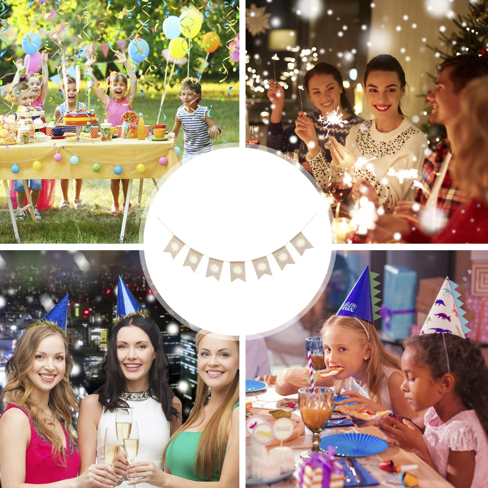 

Spring Party Banner Flower Printed Vintage Linen Burlap Garland Swallowtail Flag Perfect Decoration Photo Prop Spring Bunting