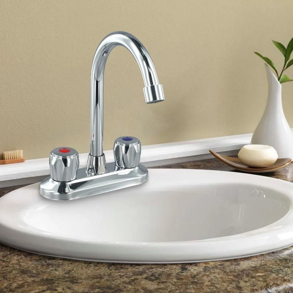 Zinc Alloy Deck Mounted Bathroom Sink Faucet Dual Handle Mixer Tap Designed for Two Hole Basin Mounting Configuration