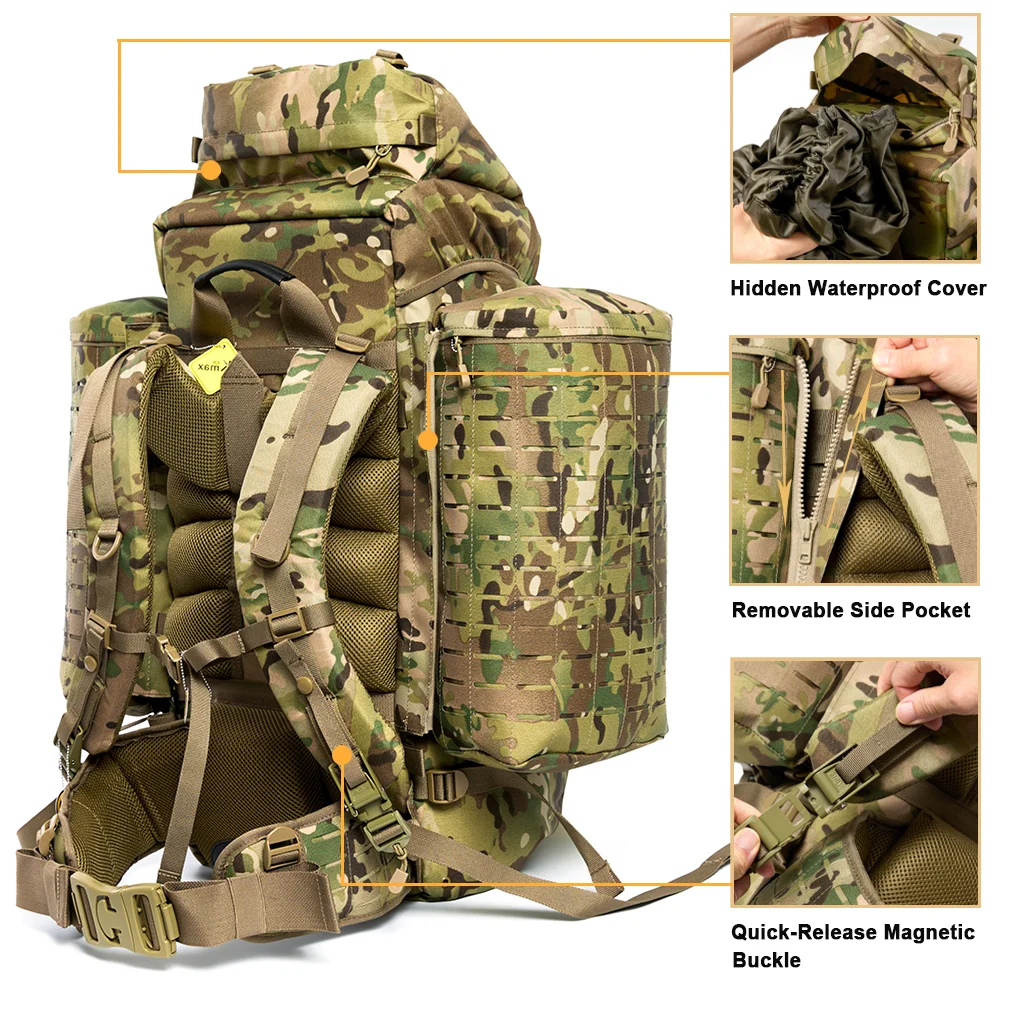 Zaino modulare tattico militare AKmax PLCE Pro 120L – Zaino militare MOLLE tagliato al laser, pronto per l'idratazione
