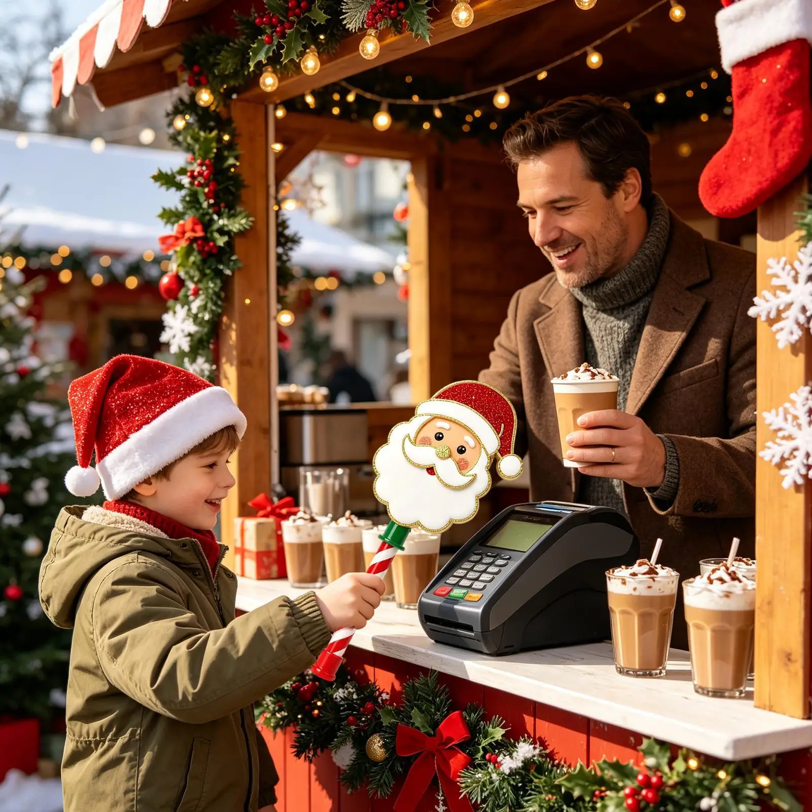 Wand For Credit Card Christmas Santa Snowflake Contactless Payment Christmas Pay Wand Card Holder For Outdoor Shopping Mall