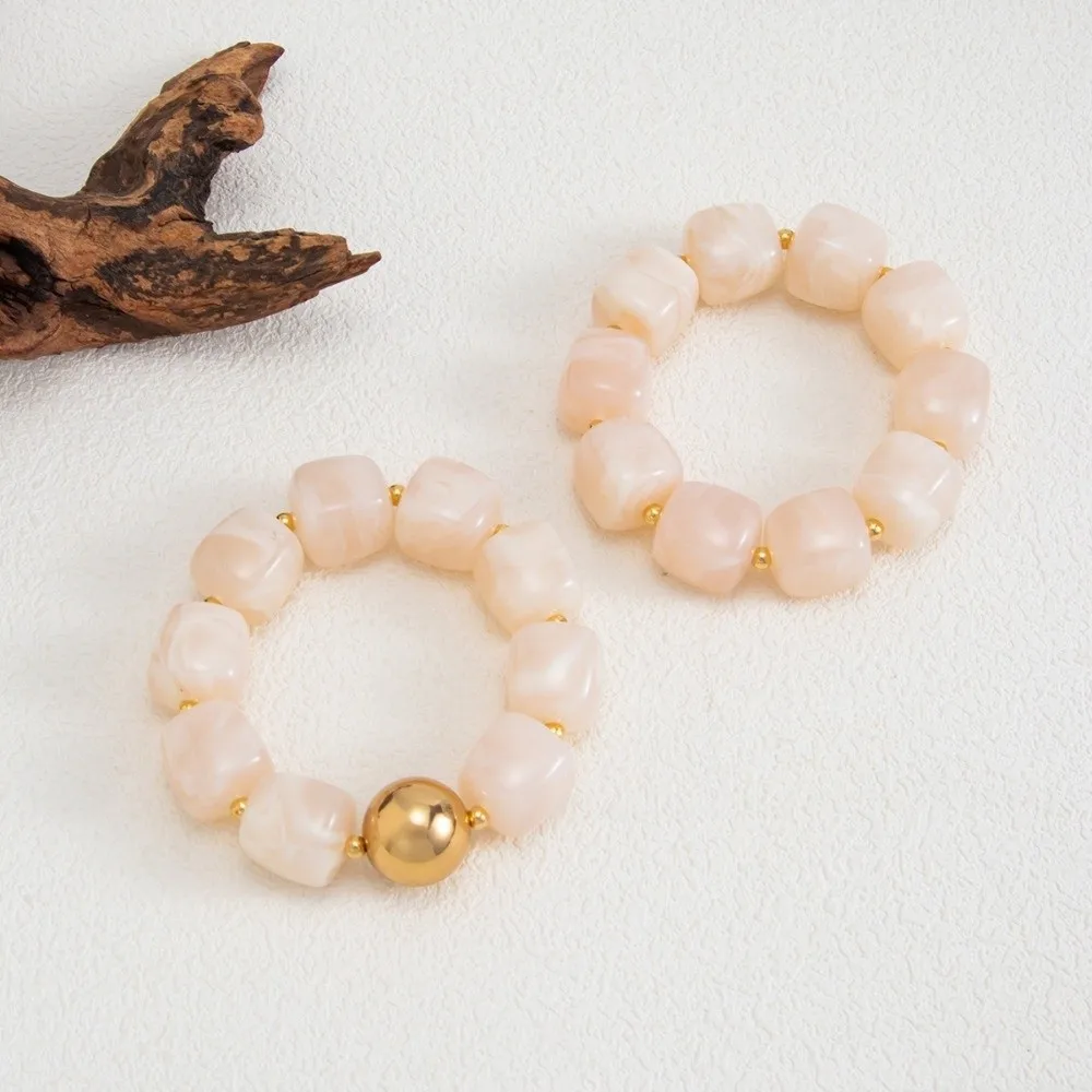 2Pcs/Set Resin Beaded Bracelet Irregular Stone Elastic String Stackable Bracelet Colorful Boho Bracelet Jewelry Accessories