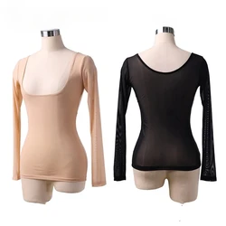 Women's Practice Belly Dancing Bottoming Bodysuit Sexy Open Bust Mesh Sheer Leotard Tops Lady Dance Bodystocking Underwear