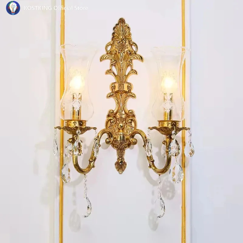 Classic Design Baroque Luxury Bronze Wall Sconce Lights Hotel Palace Corridor Antique Brass Wall Lamp