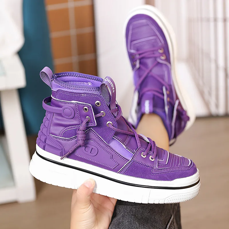 Fashion Purple Mens High top Skateboard Shoes 2024 Streetwear Hip Hop Sneakers Men Platform Designer Shoes Casual Sports Shoes