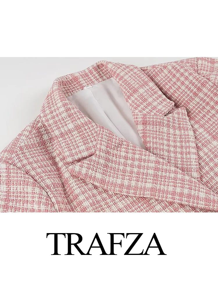 Trafza feminino outono moda turn-down colarinho manga longa botão decoração pequeno estilo perfumado blazer casaco feminino jaqueta xadrez