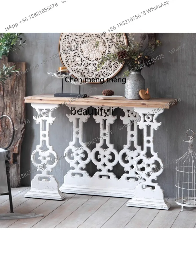 Entry entrance Ultra-thin solid wood retro small strip case narrow American country living room B & B old entrance platform