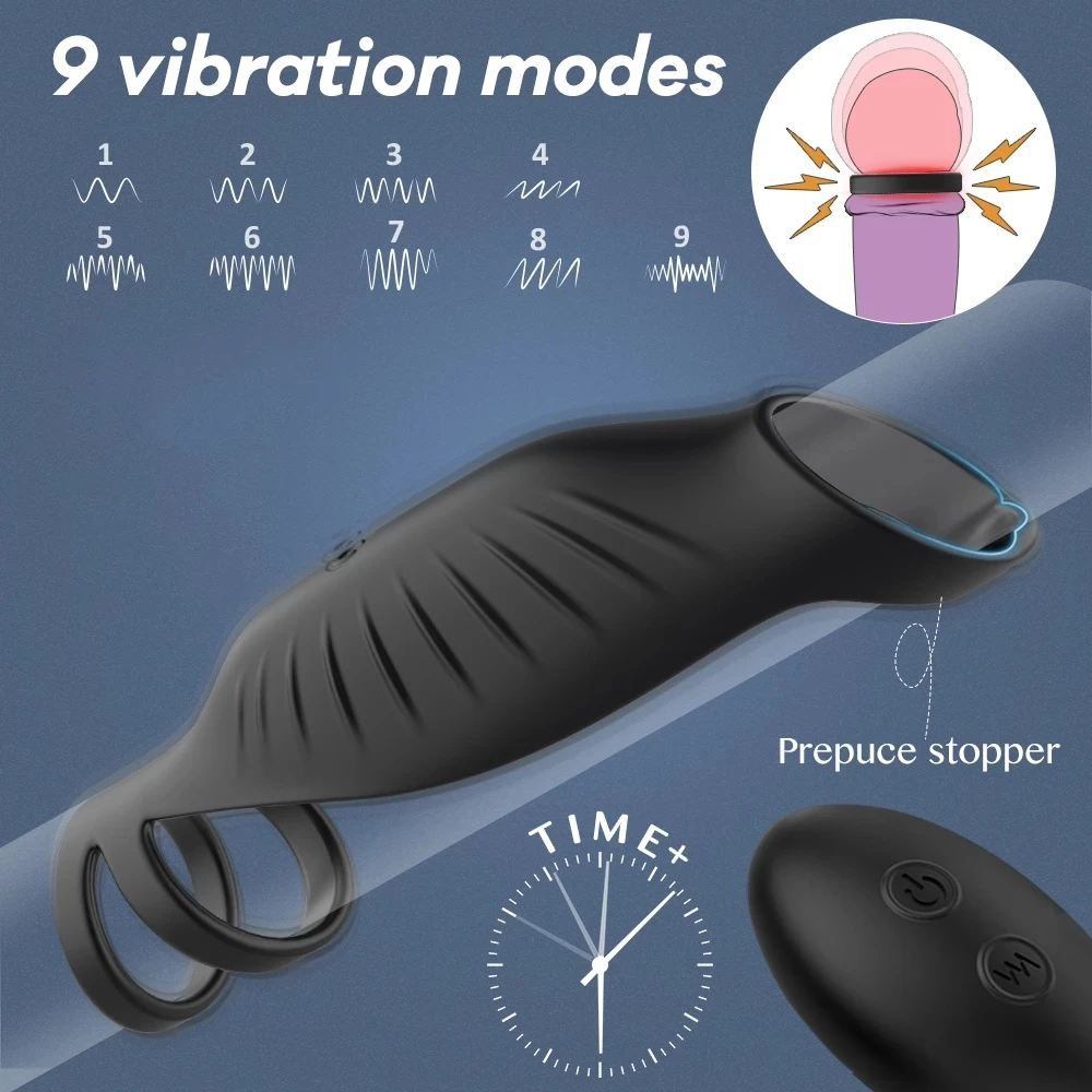 HESEKS Male Remote Vibrating Cock Silicone Sleeve Ring Delay Ejaculation Penis Enlargement Sex Toys For Men Testicle Vibrator