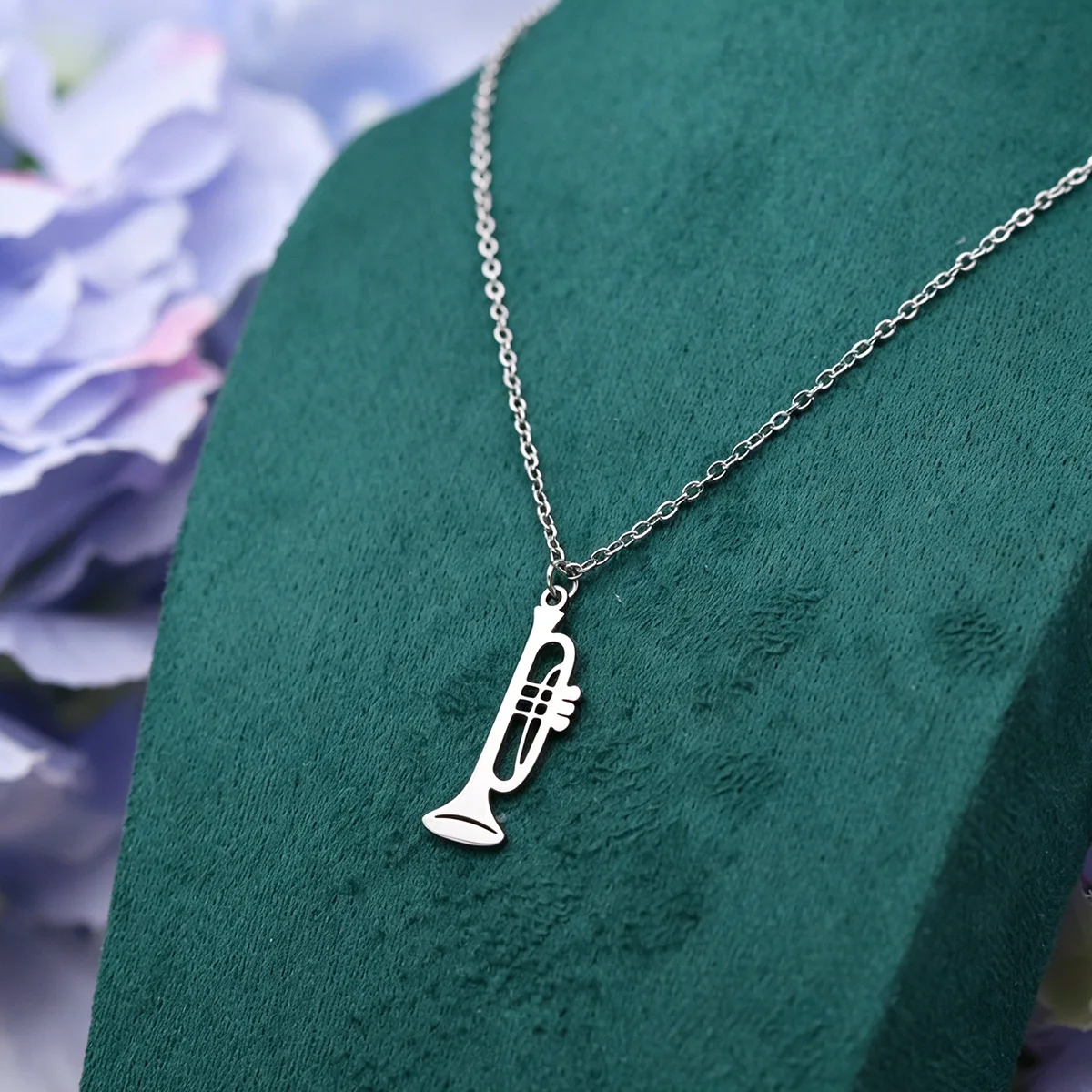 Stainless Steel Trumpet Pendant Necklace Silver Hollow Musical Instrument Necklace Music Lover Jewelry Gift for Men Women