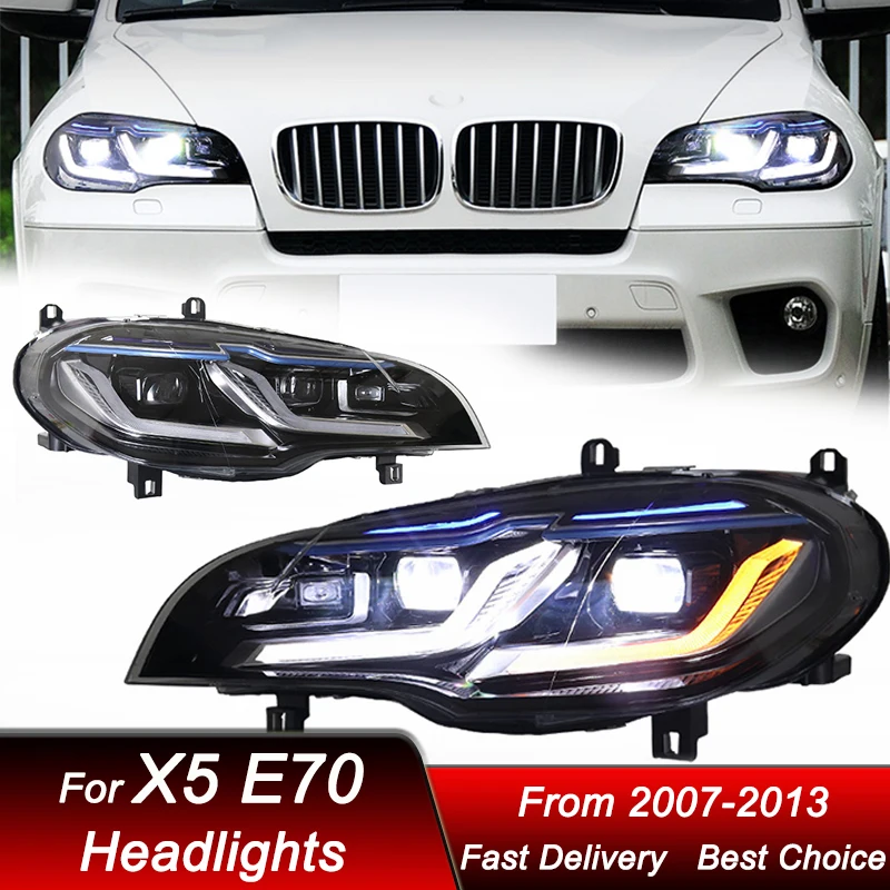 

Поп-автомобильные фары для BMW X5 E70 2007-2013, новый стиль, светодиодные фары в сборе, обновление, высокая настройка, линзы проектора, аксессуары Ki