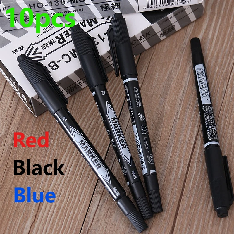 

10 шт. маркеры, художественные маркеры, канцелярские принадлежности, офисные и школьные принадлежности, двуглавый масляный маркер, черные/синие/красные масляные маркеры