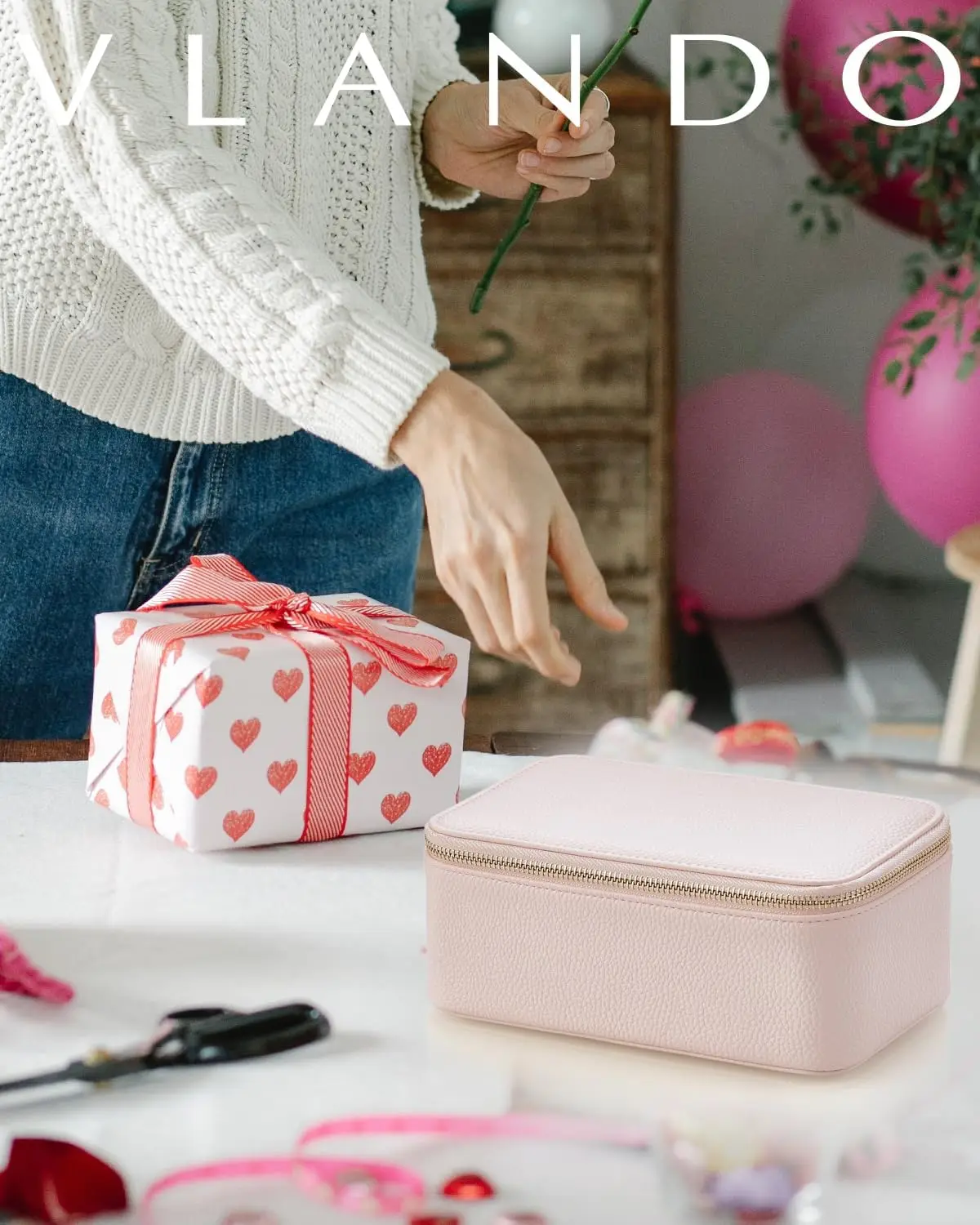 Vlando Travel Jewelry Case,Jewelry Organizer with 6 Zipper Velvet Jewelry Bags for Women Girl,Wedding Birthday Gift Ideas for