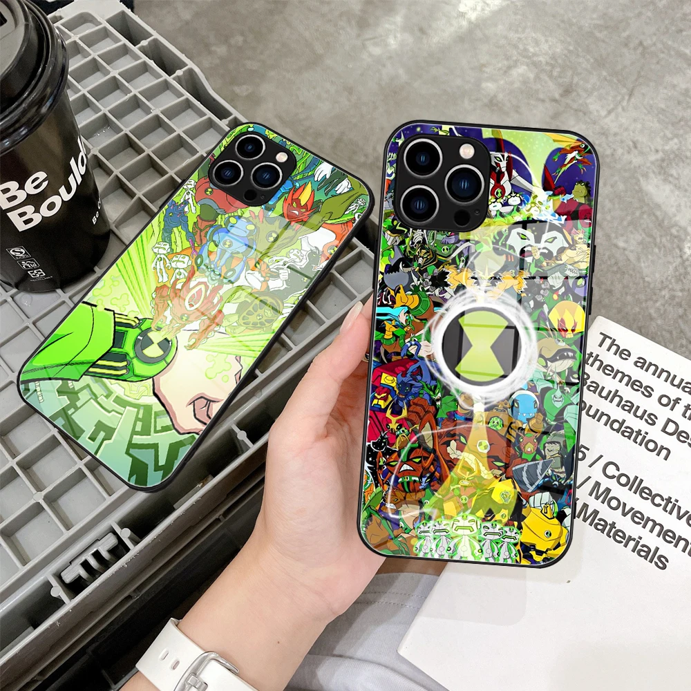 For IPhone 14 Green Watch B-Ben Cartoon 10 Phone Case Glass for IPhone 13 14 12 11Pro XR XS MAX 14 Plus SE Design Glass Cover