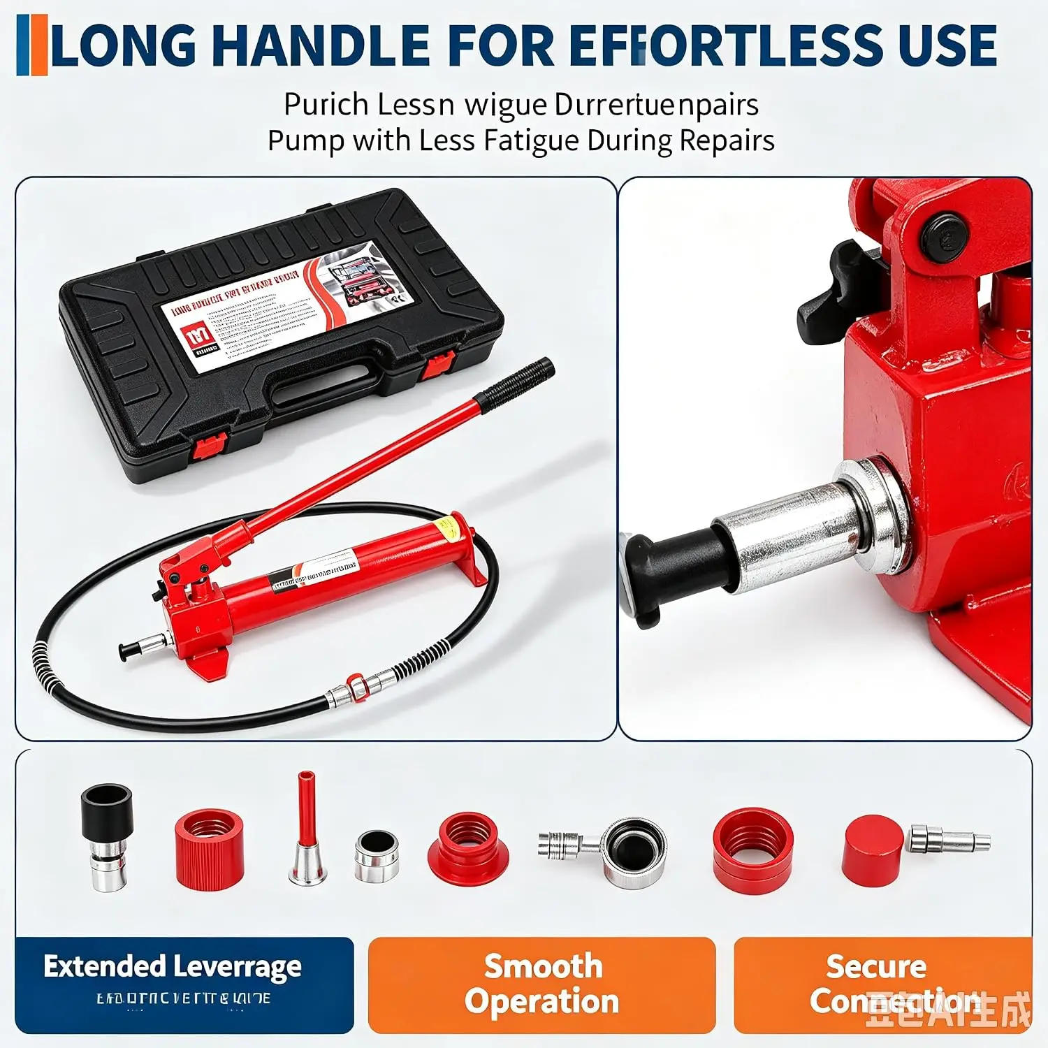 Tacleekii 10 Ton Porta Power Hydraulic Jack Ram Kit - Hand Pump 3.9/4.7 ft | Oil Hose Options, Auto Body Frame Repair Set, Blow-Molded Case 10/20 Ton Capacity