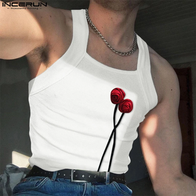 

Men's Tank Tops Flower Patchwork O-neck Sleeveless Male Vests Tops Streetwear Summer 2025 INCERUN Fashion Casual Men Clothing