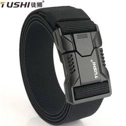 TUSHI Aluminum Alloy Quick Release Pluggable Buckle Elastic Belts For Men Durable Tactical Belt Cowboy Outdoor Army Belt Hunting