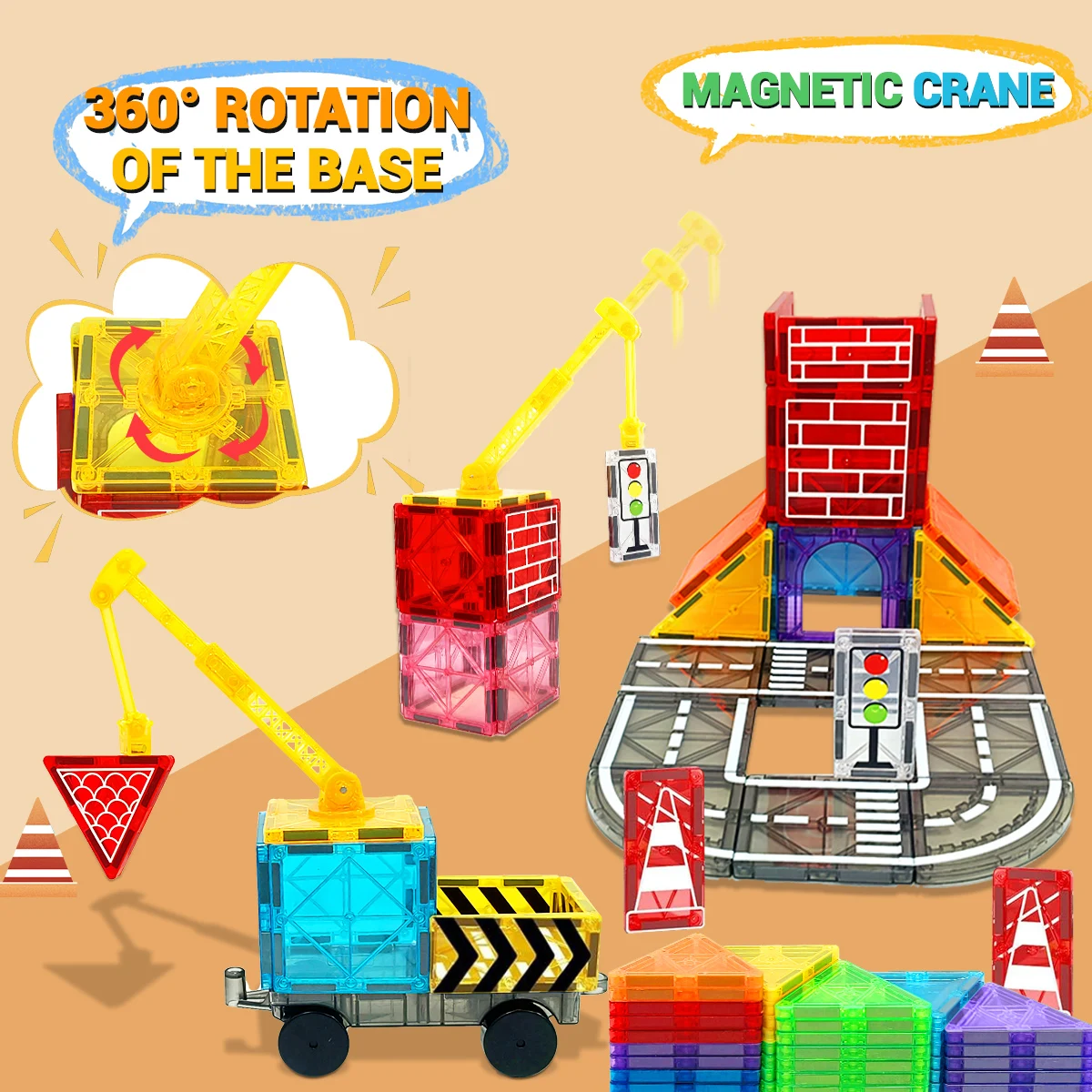 Magnetische Bausteine Set mit Auto-Montagespielzeug Magnetisches Montessori-Lernspiel Spielzeug für Kinder Jungen Mädchen Geschenke