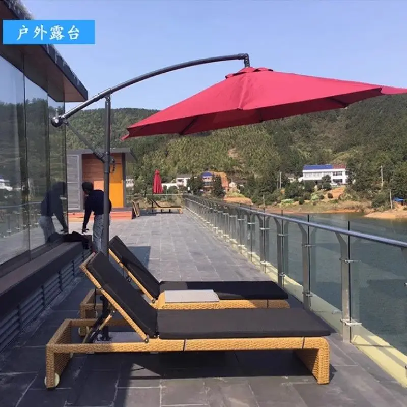 Poltrone per piscina all'aperto Sedie da spiaggia in rattan balneare Protezione solare Cortile Giardino Hotel Letto per il tempo libero all'aperto all'aperto