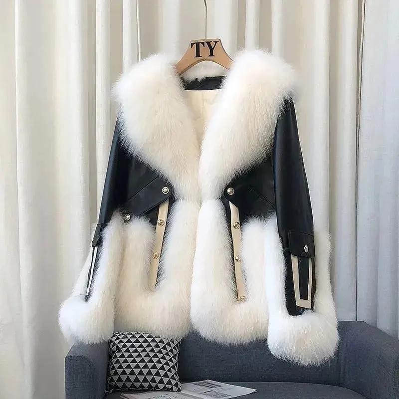 

High-End Imitation Fox Fur Fur Coat Women Winter Fashion Warm Collarless Leather And Fur Integrated Temperament Outerwear Ladies