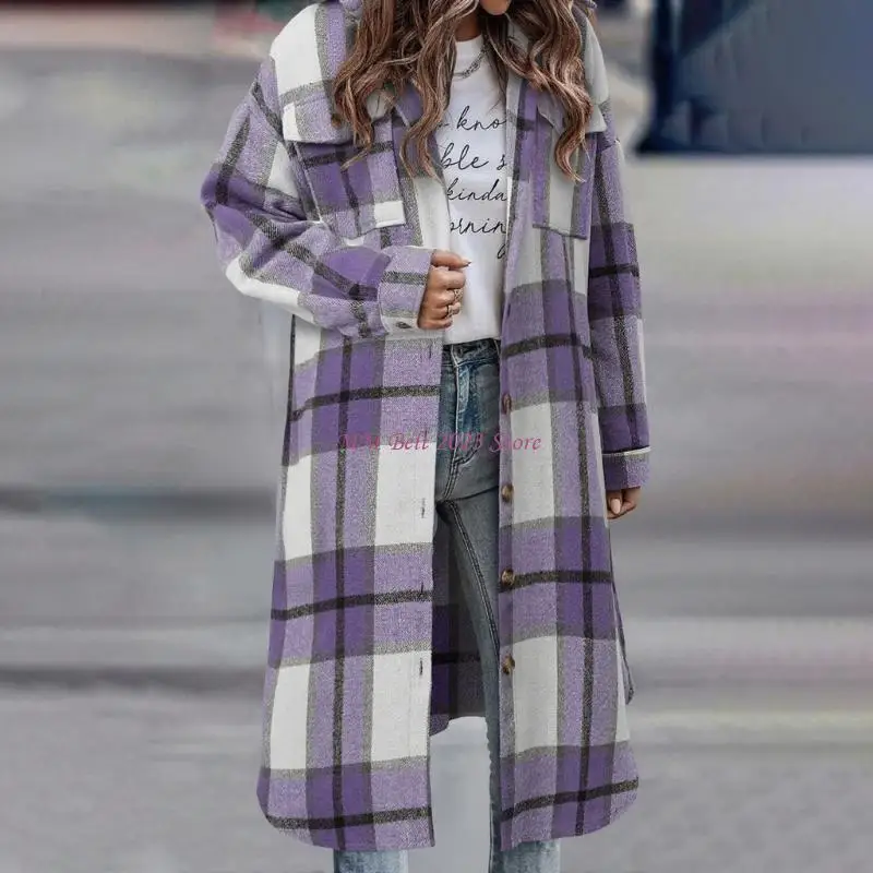 49Me Long Flannel Shirt Women Button Up Dampel Fashion Fashion Jatuh Trendi Trendy Parit Mantel