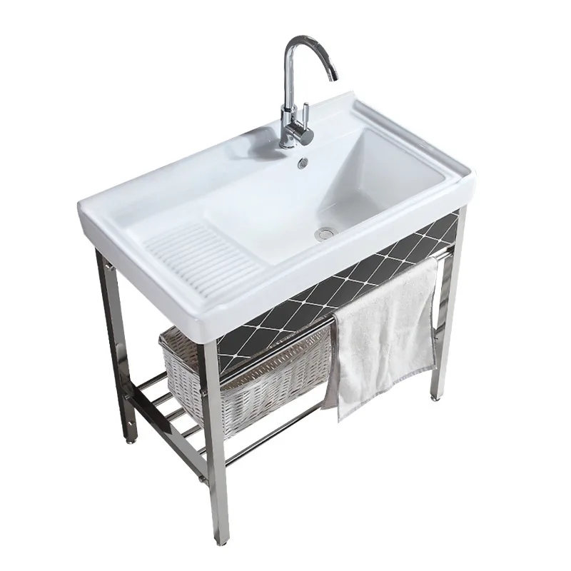 

Stainless steel laundry face washboard hand table high temperature stainless steel bracket integrated face wash laundry basin