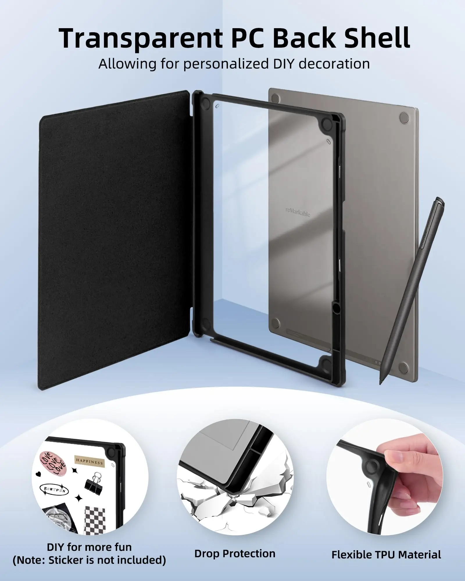 Case for 2024 reMarkable Paper Pro 11.8inch tablet,Slim Smart Case Flip Cover Hard Coque with Built-in Pencil Slot