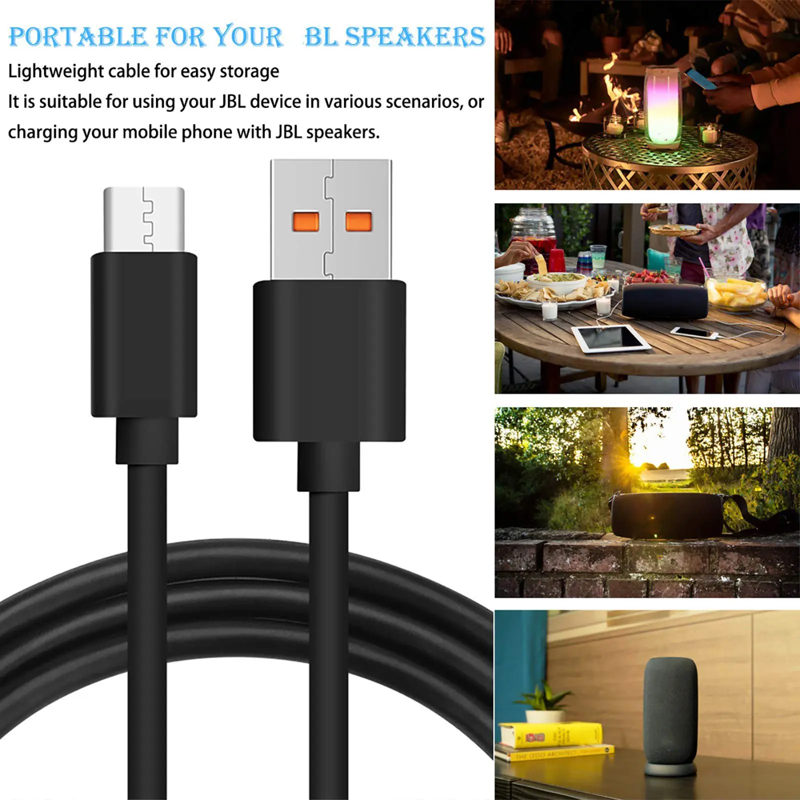 Type-C Charger Cable USB C Fast Charging Power Cord for JBL Flip 5 JBL Clip 4 JBL Pulse 4 JBL Go3