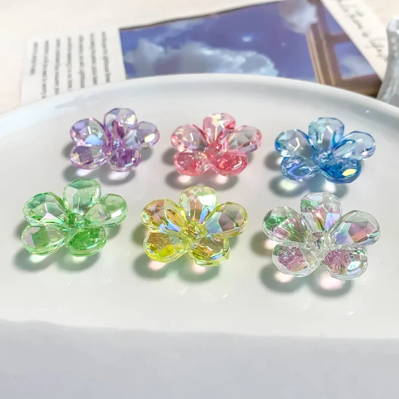 Transparent Colourful Flower Acrylic Beads Earring Hairclip Accessories Supplies for Jewelry Making Bracelet Diy Handmade 10pcs