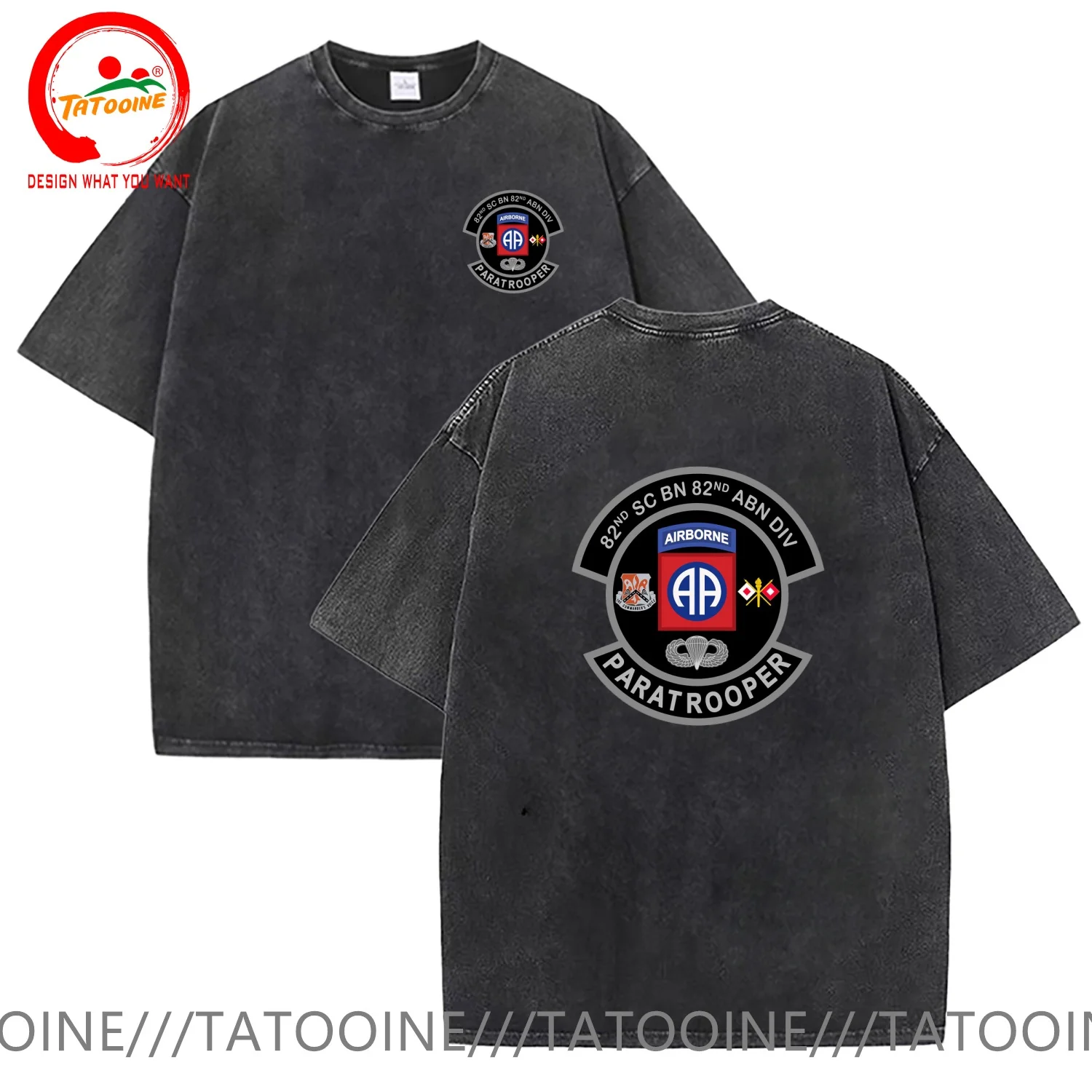 Vintage Washed Cotton T-Shirt Funny Designer US Army Airborne 82nd SC BN 82nd ABN DIV Paratrooper T Shirt Men Fashion Trendy C