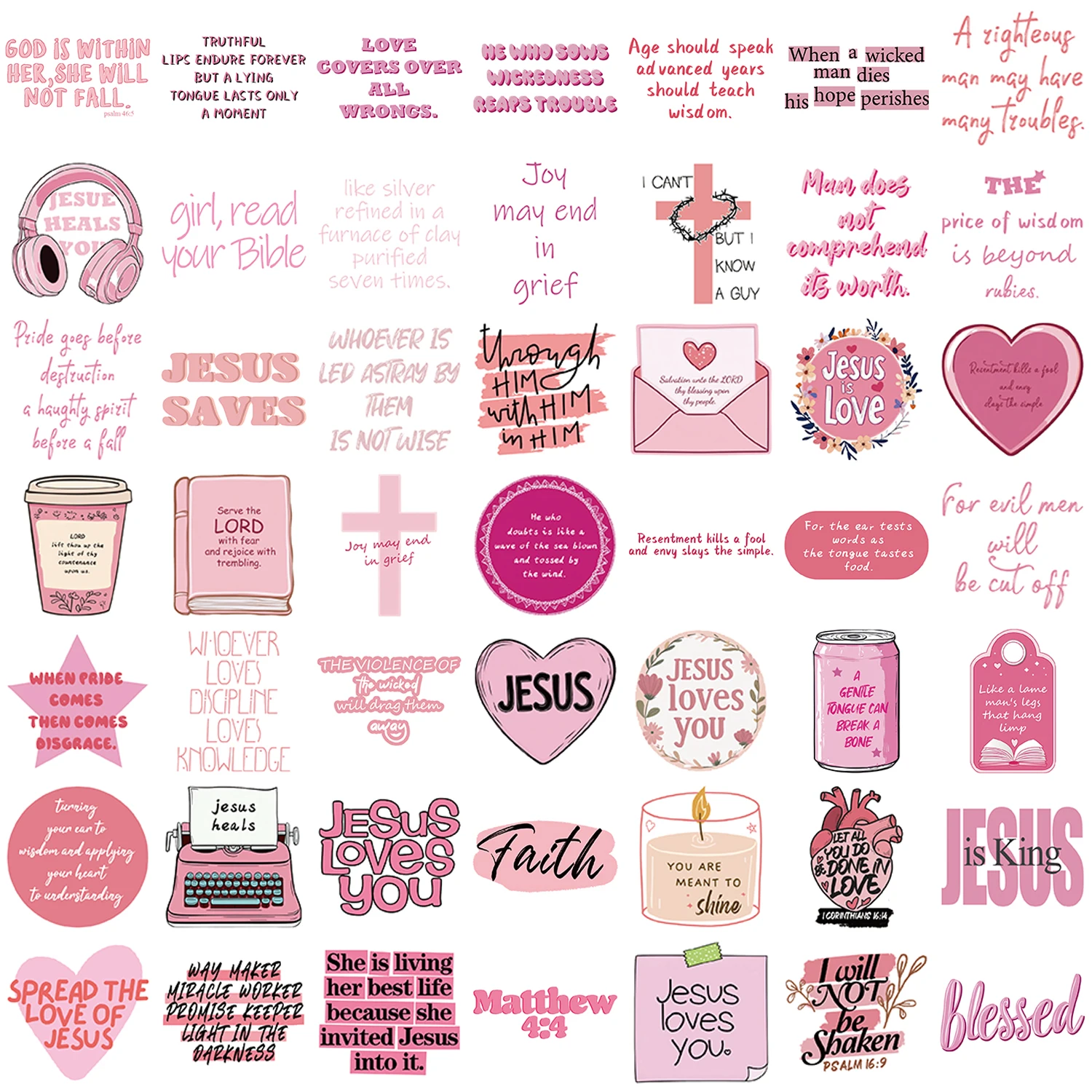 50/100PCS Pink Bible Jesus Cute Creative Waterproof Stickers DIY Luggage Notebook Speaker Skateboard Stickers