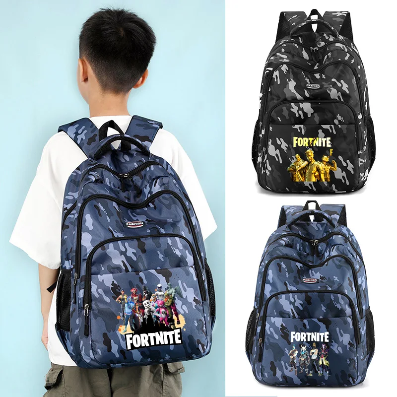 Fortnites SeriesTeenagers Sac à dos camouflage Jeu chaud Grande capacité Sac d'école primaire Fournitures d'étude de mode Cadeaux