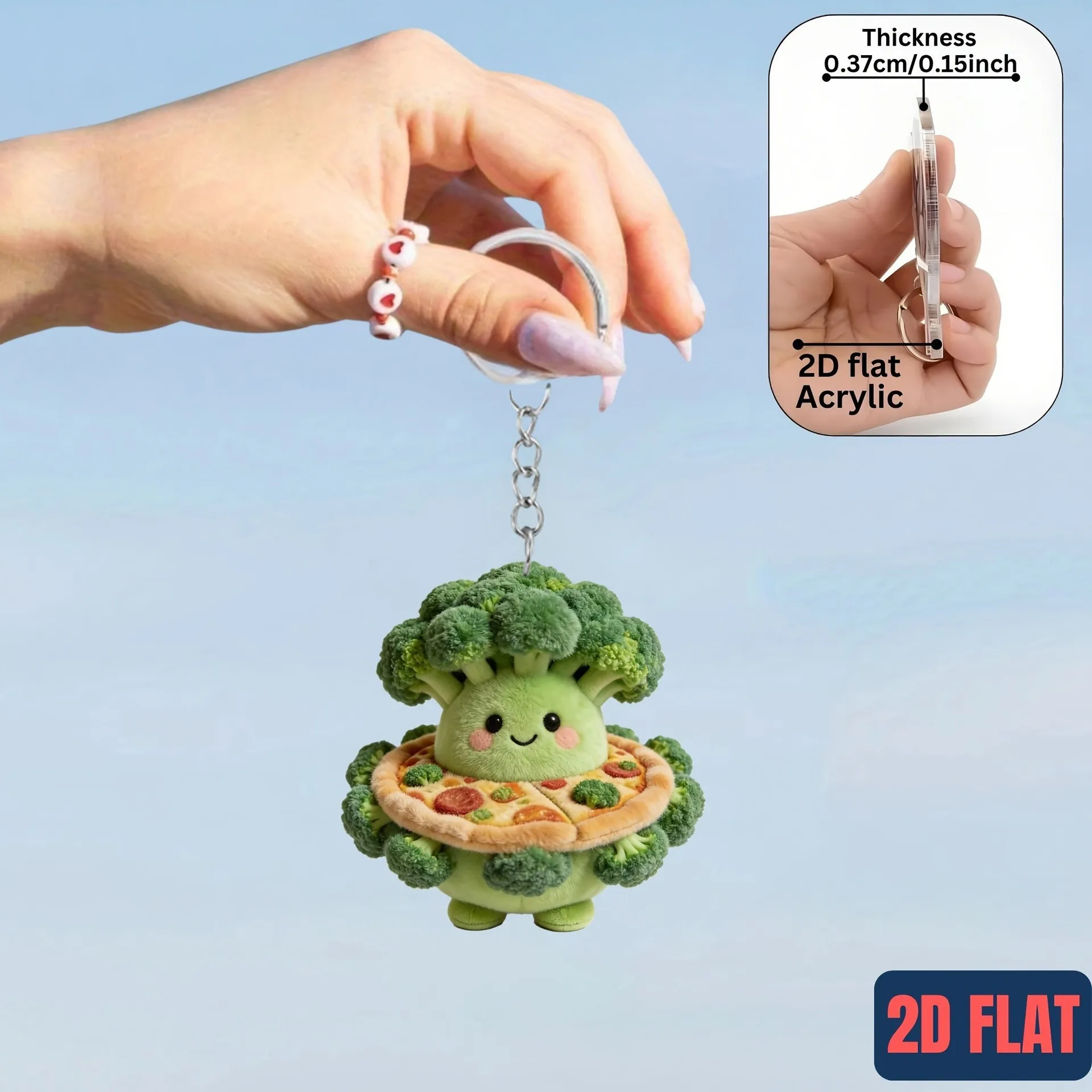 Creative 2D Flat Acrylic Vegetable Keychains Cute Cartoon Broccoli Pendant Dopamine Car Hanging Decoration Jewelry Accessories