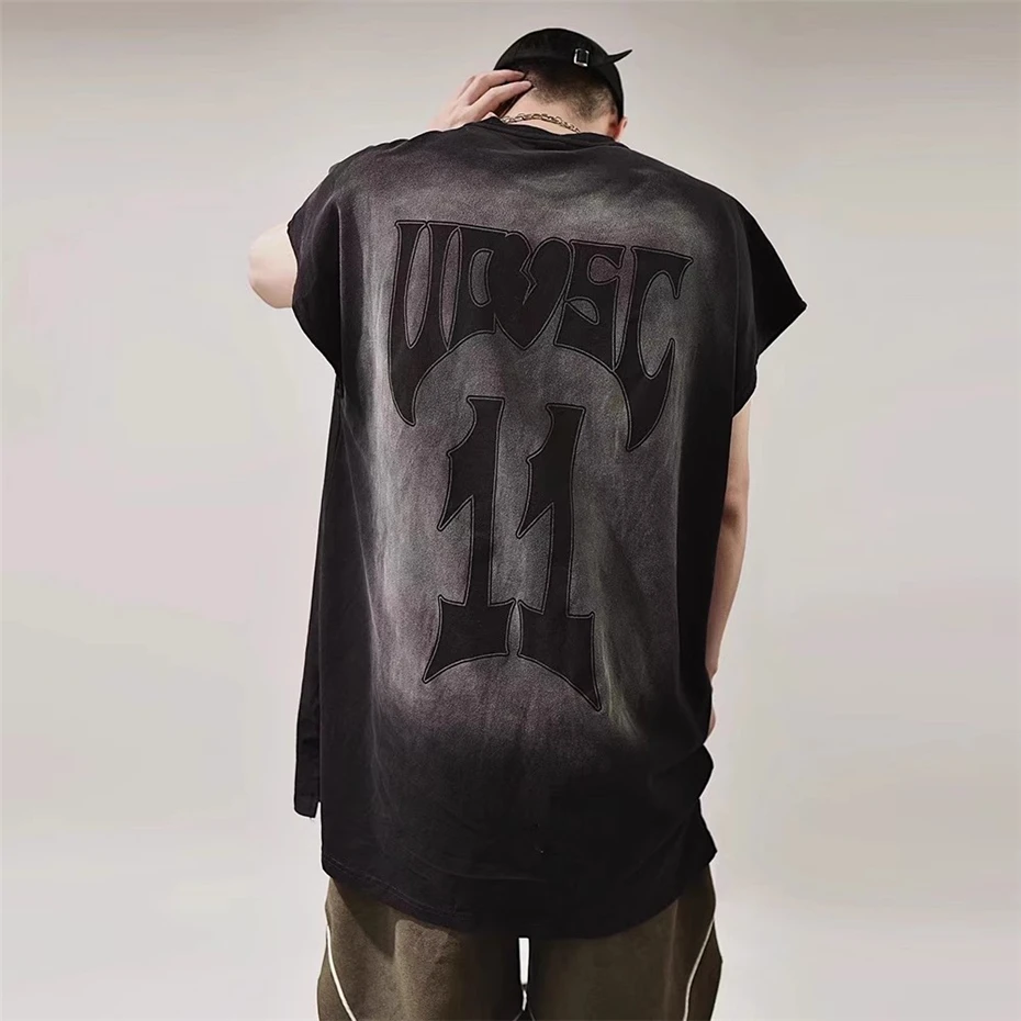 

Letter Print Tank Tops Mens Streetwear Hip Hop Punk Short Sleeve T-shirts Men Oversized Harajuku Vintage Casual Tees Tops Male
