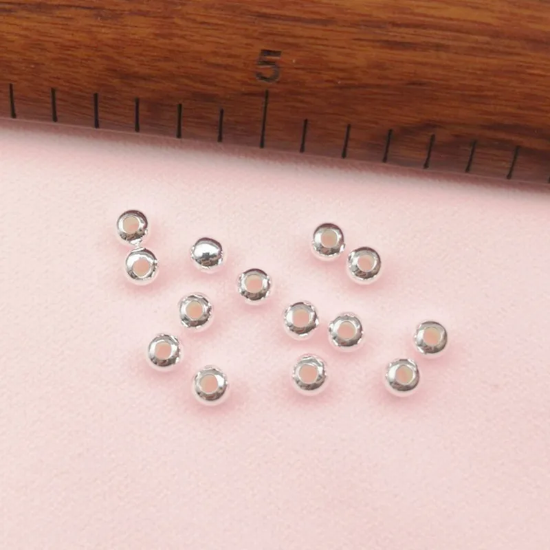 50PCS Solid 925 Sterling Silver Round Beads DIY Accessories Spacer Making Big Hole 2mm-8mm loose Bead