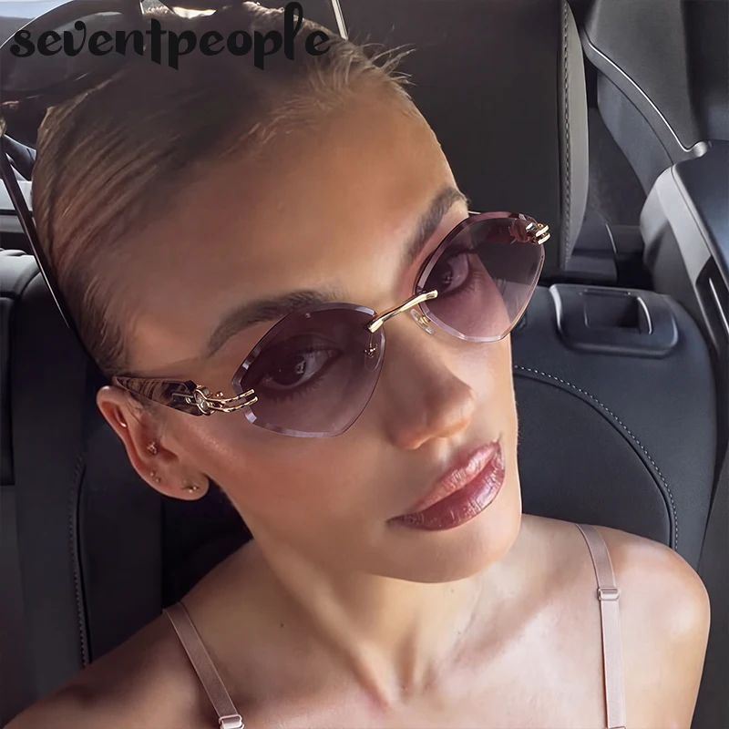 Trendy Hexagon Rimless Sunglasses Women 2026 Luxury Brand Vintage Polygon Photochromic Sun Glasses Classic Outdoor Shades UV400