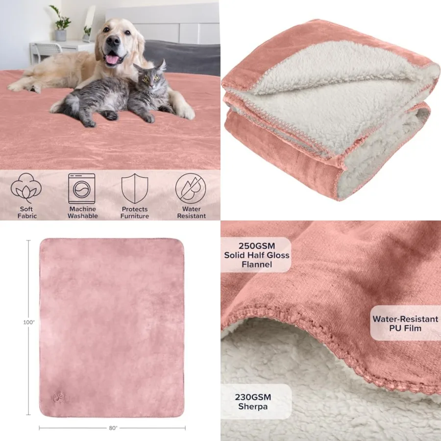 

Dog Blanket - 80x100in Reversible Sherpa Blanket - Throw Blankets for Bed, Couch, Crate, or Car - Machine Washable Puppy Essent