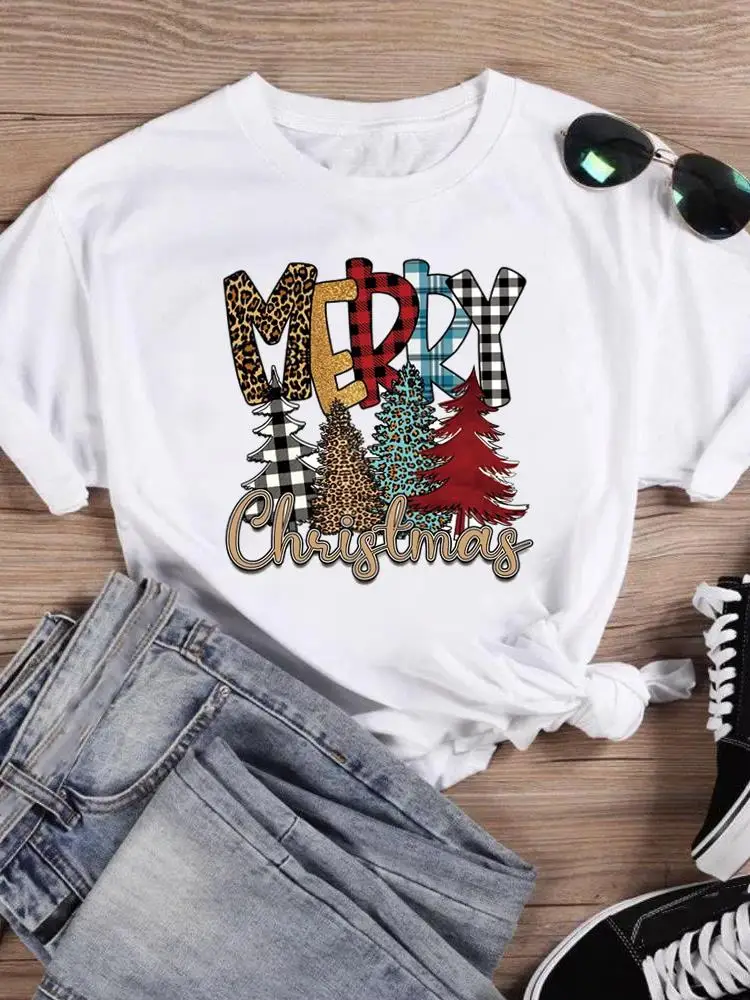 Letter Winter Season Print T Top Women New Year T-shirts Clothing Fashion Holiday Female Shirt Merry Christmas Graphic T Tee