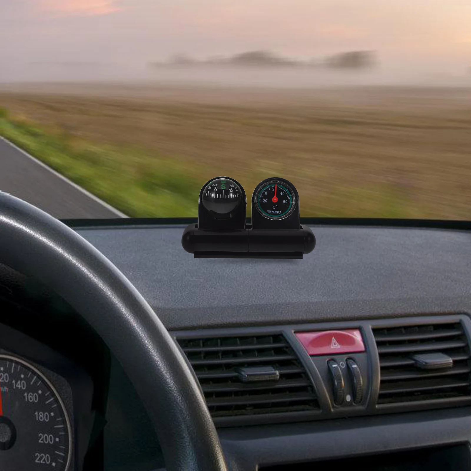 

Car Compass and Thermometer Dashboard Mount Navigation Direction Display Auto Compass with Rotatable Ball for Vehicle