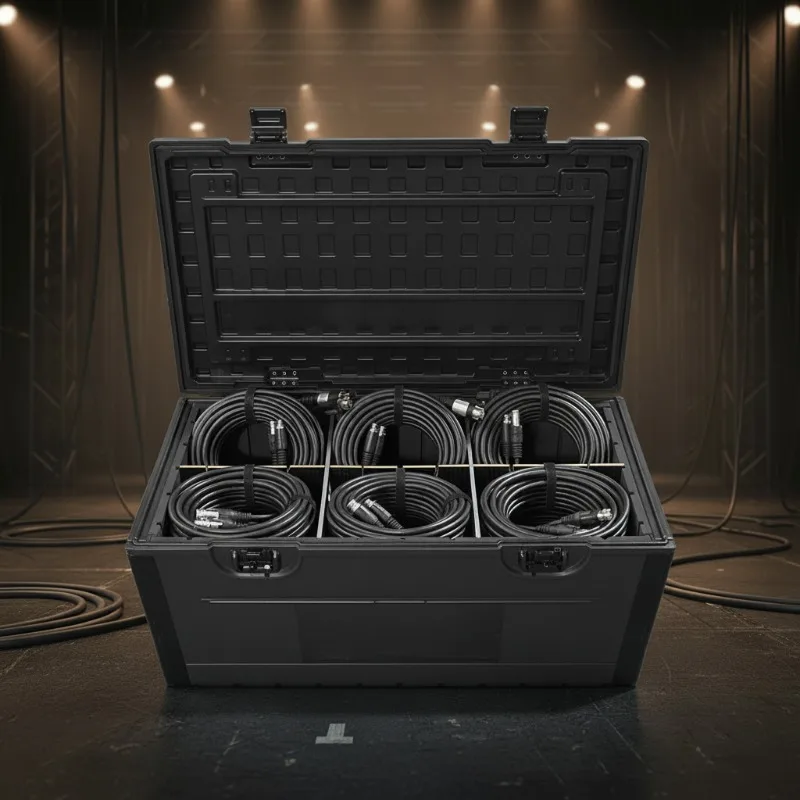 PE Stage Cable Box, Flight Case, Shockproof Lining, Removable Dividing Line, Stackable with Wheels