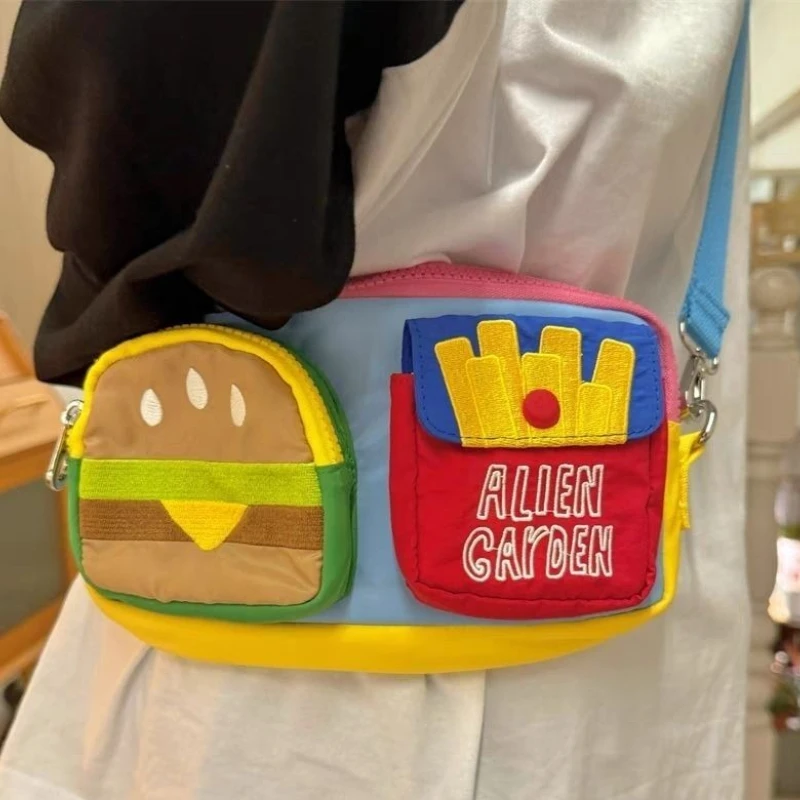 

Japanese Cute Cartoon Hamburger Fries Game Console Storage Bag Crossbody Bag Wallet Coins Lipstick Purse Women's Bags