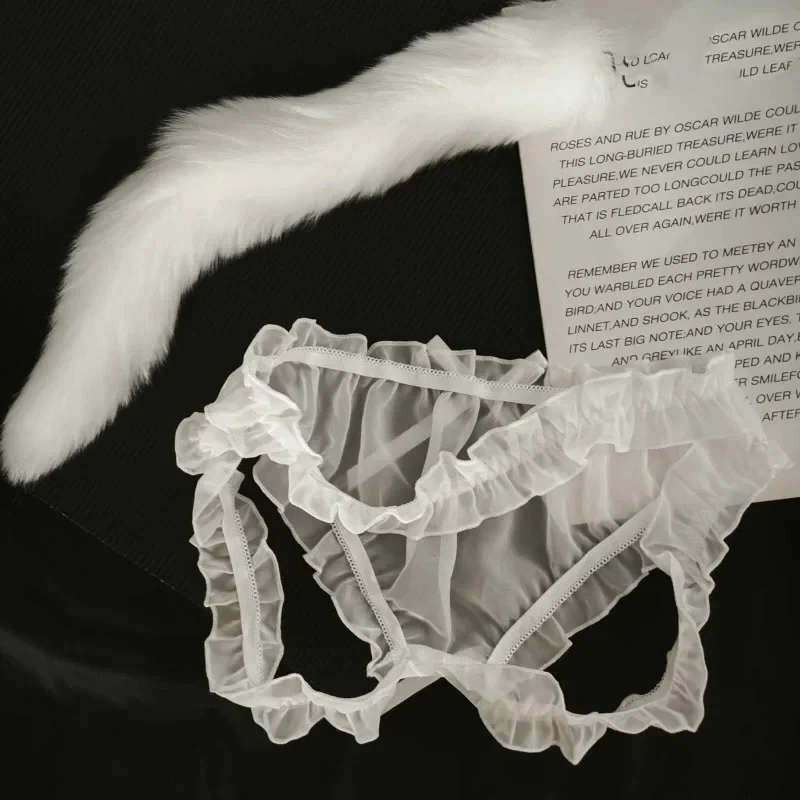 Women Crotchless Sexy Panties with Fox Tail for Men Sissy Panties Erotic Fetish Underwear Couples Porn Hot Sex Role Play Panties