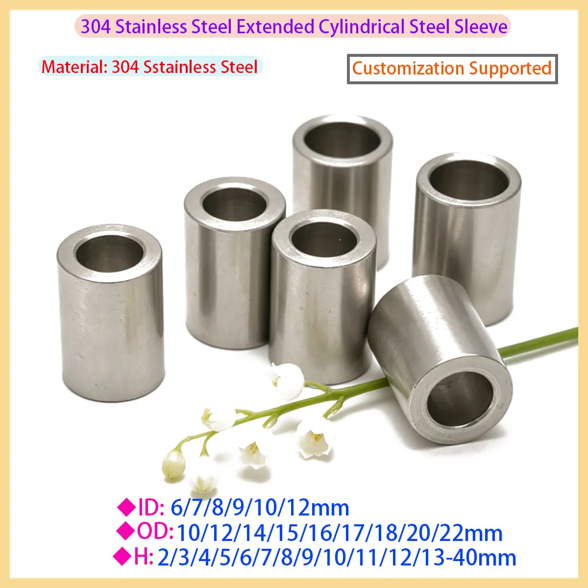 

304 Stainless Steel Liner Gasket, Circular Hollow Non Threaded Spacer, Length 2-40mm, Inner Diameter 6-12mm