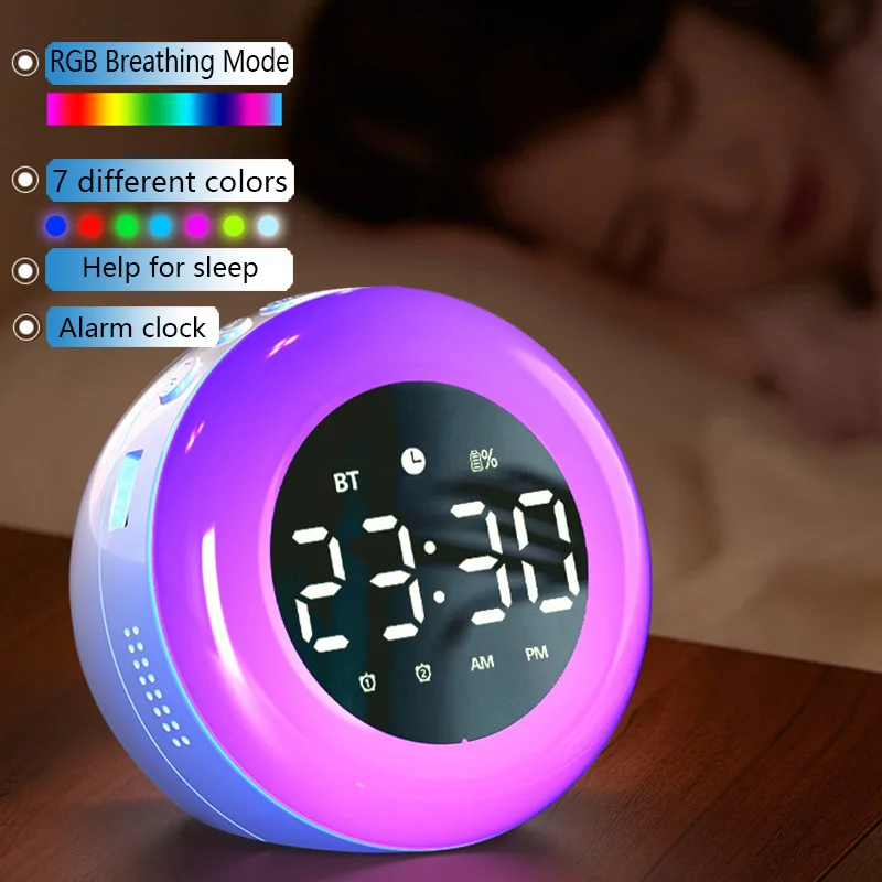 2023 New Bluetooth Speaker Alarm Clock Colorful Night Light Music Player Rechargeable digital Clock Best Gift Recommend